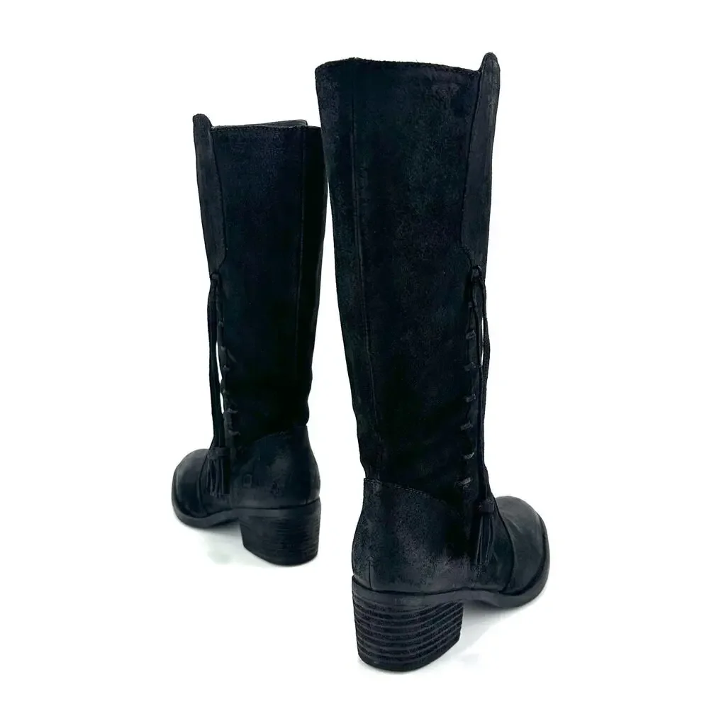 Born Women Mid-Calf Riding/Western Boot Size 9M Black Leather Knee-High Bootie